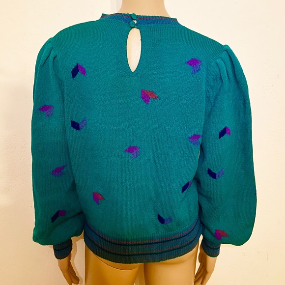 Vintage 80's Green Geometric Print Sweater SZ M - Picture 2 of 3